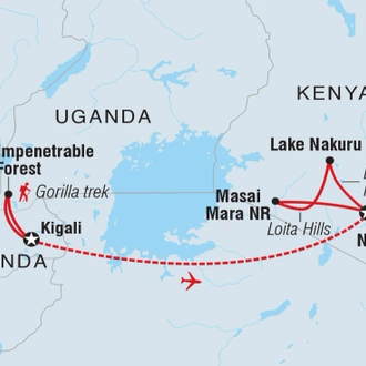 tourhub | Intrepid Travel | Premium Uganda, Rwanda & Kenya  | Tour Map