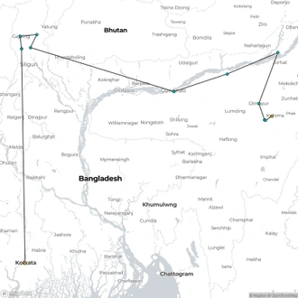 tourhub | Agora Voyages | Explore North East Himalaya, Tiger Reserve and Tribal Village | Tour Map