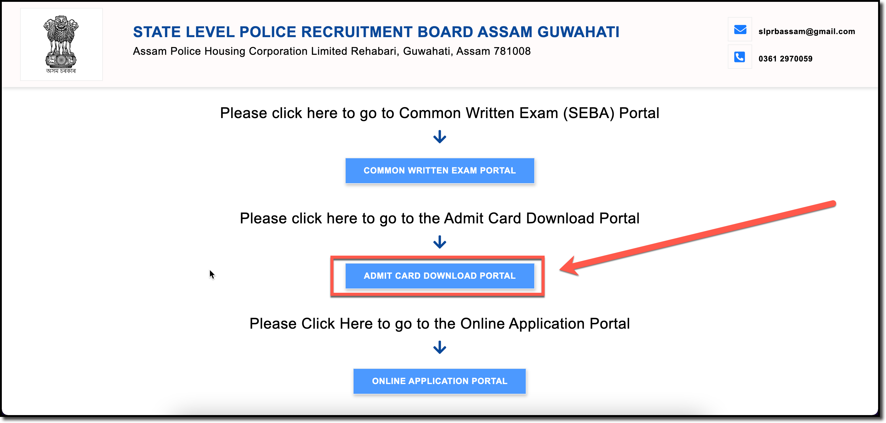 Click on Admit Card Download Portal