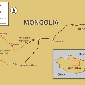 tourhub | SpiceRoads Cycling | Mountain Biking Mongolia | Tour Map