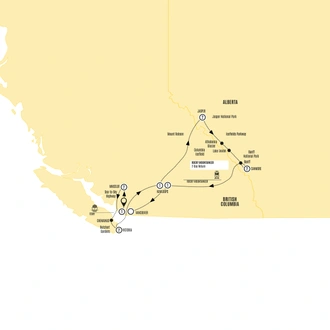tourhub | Costsaver | Panoramic Canadian Rockies with Rocky Mountaineer Silverleaf | Tour Map