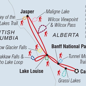 tourhub | Intrepid Travel | Hiking in the Canadian Rockies | Tour Map