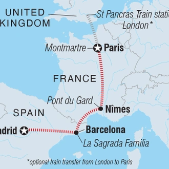 tourhub | Intrepid Travel | Paris to Madrid by Rail | Tour Map