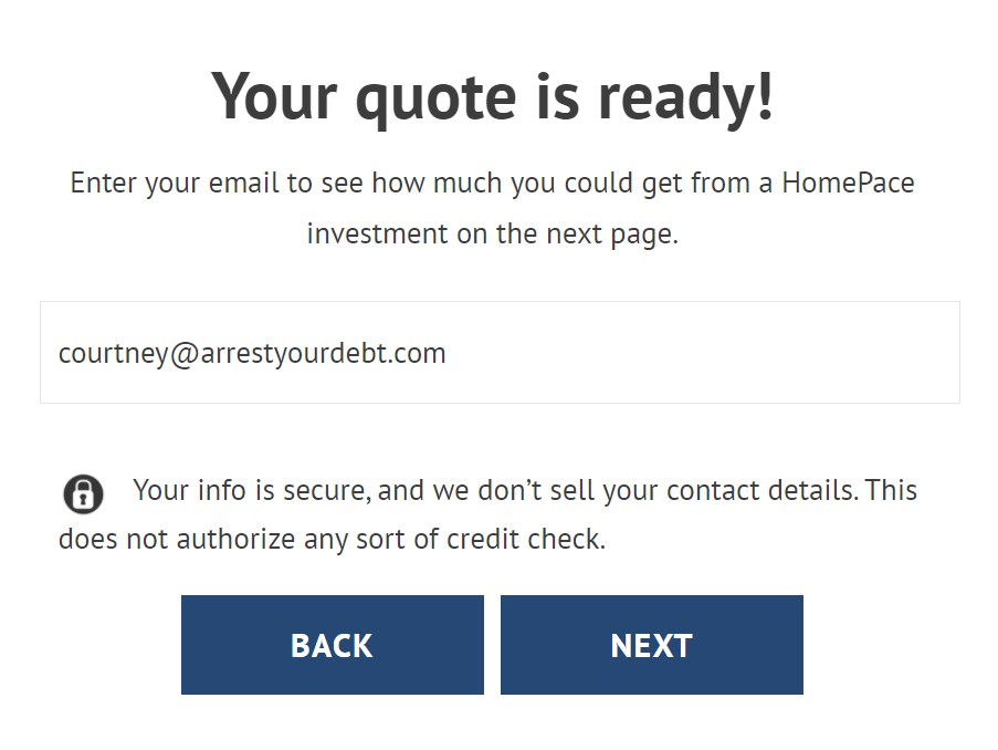 entering email for homepae quote