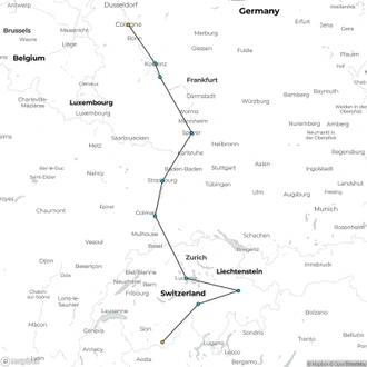 tourhub | Riviera Travel | Rhine Cruise to Switzerland with Glacier Express Extension - MS Emily Brontë | Tour Map