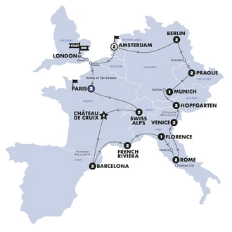 tourhub | Contiki | European Escapade (From 2025) | Start London | Standard | Tour Map