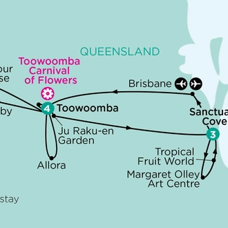 tourhub | APT | Toowoomba Carnival of Flowers &  Subtropical Gardens of the Coast | Tour Map