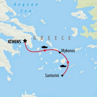 tourhub | On The Go Tours | Athens to Mykonos & Santorini - 7 days | Tour Map