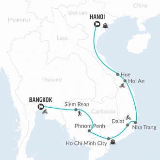 tourhub | Bamba Travel | Bangkok to Hanoi (via Cambodia) Travel Pass | Tour Map