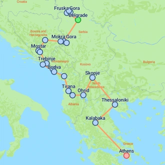 tourhub | On The Go Tours | Serbia to Greece - 15 days | Tour Map