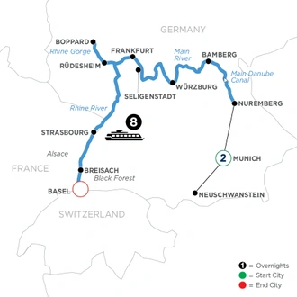 tourhub | Avalon Waterways | German Grandeur with 2 Nights in Munich (Westbound) (Artistry II) | Tour Map