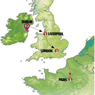 tourhub | Europamundo | Exploring Dublin, United Kingdom and Paris | Tour Map