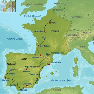tourhub | Indus Travels | Paris Lourdes Best of Spain and Portugal | Tour Map