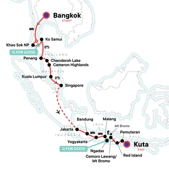 tourhub | G Adventures | Bangkok to Kuta: Summits & Sunsets | Tour Map