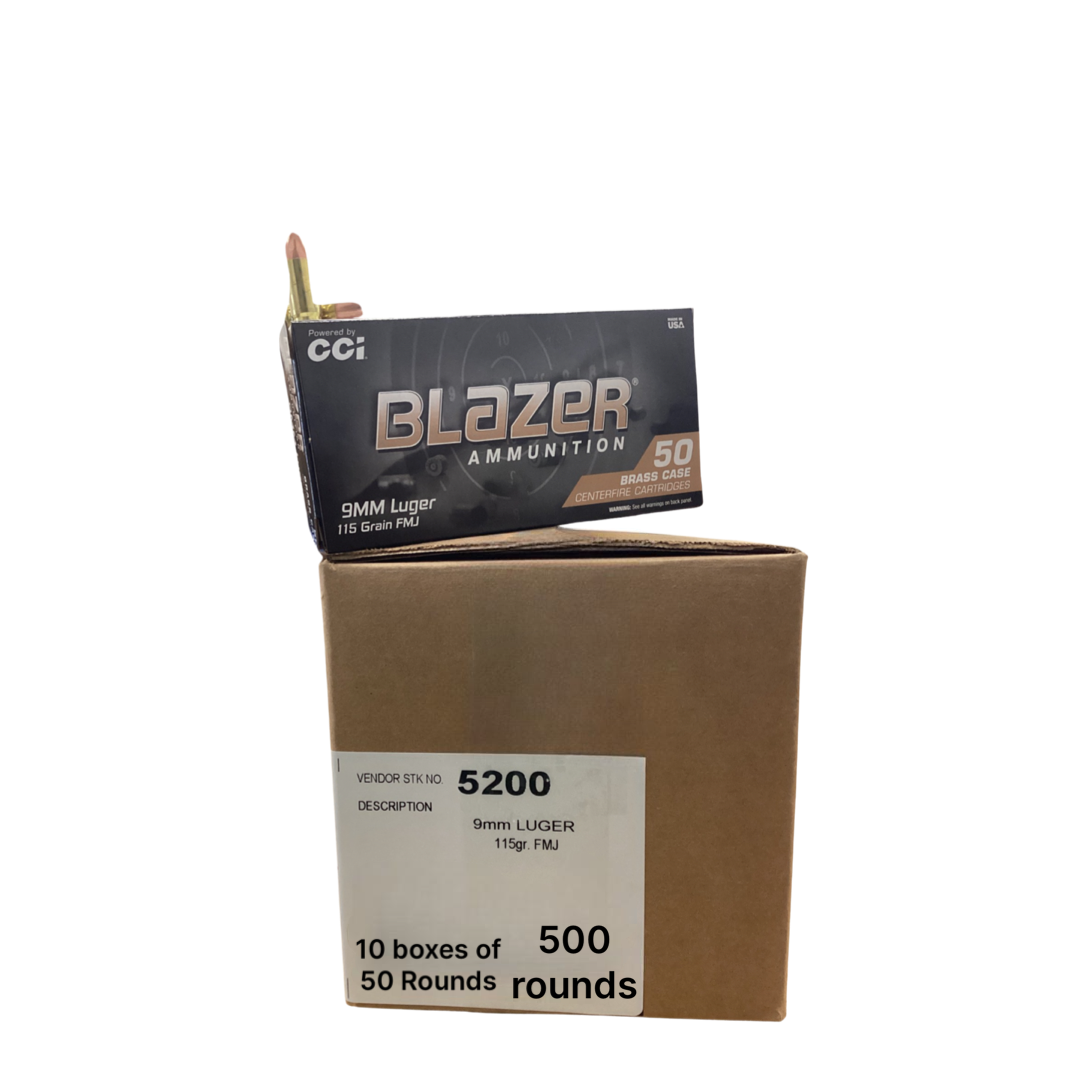 Blazer Brass 9mm Luger 115 Grain FMJ Ammunition (50 Rounds)