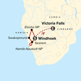 tourhub | G Adventures | Journeys: Discover Namibia & Victoria Falls | Tour Map