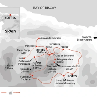 tourhub | Explore! | Trekking in Spain - Picos de Europa | Tour Map