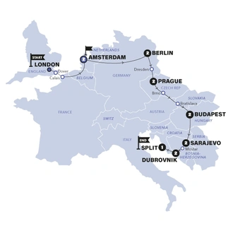 tourhub | Contiki | Road to Croatia | London to Split | 2025 | Tour Map