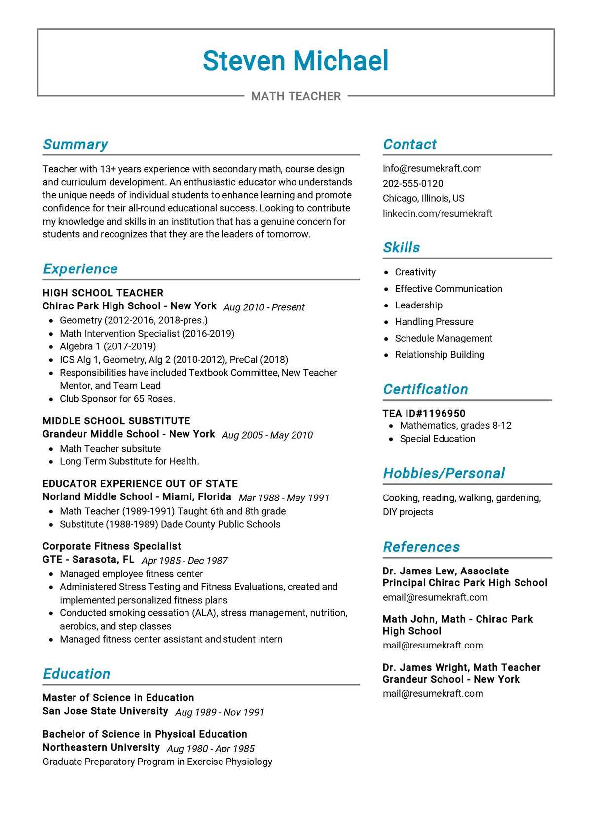 creative resume for teacher