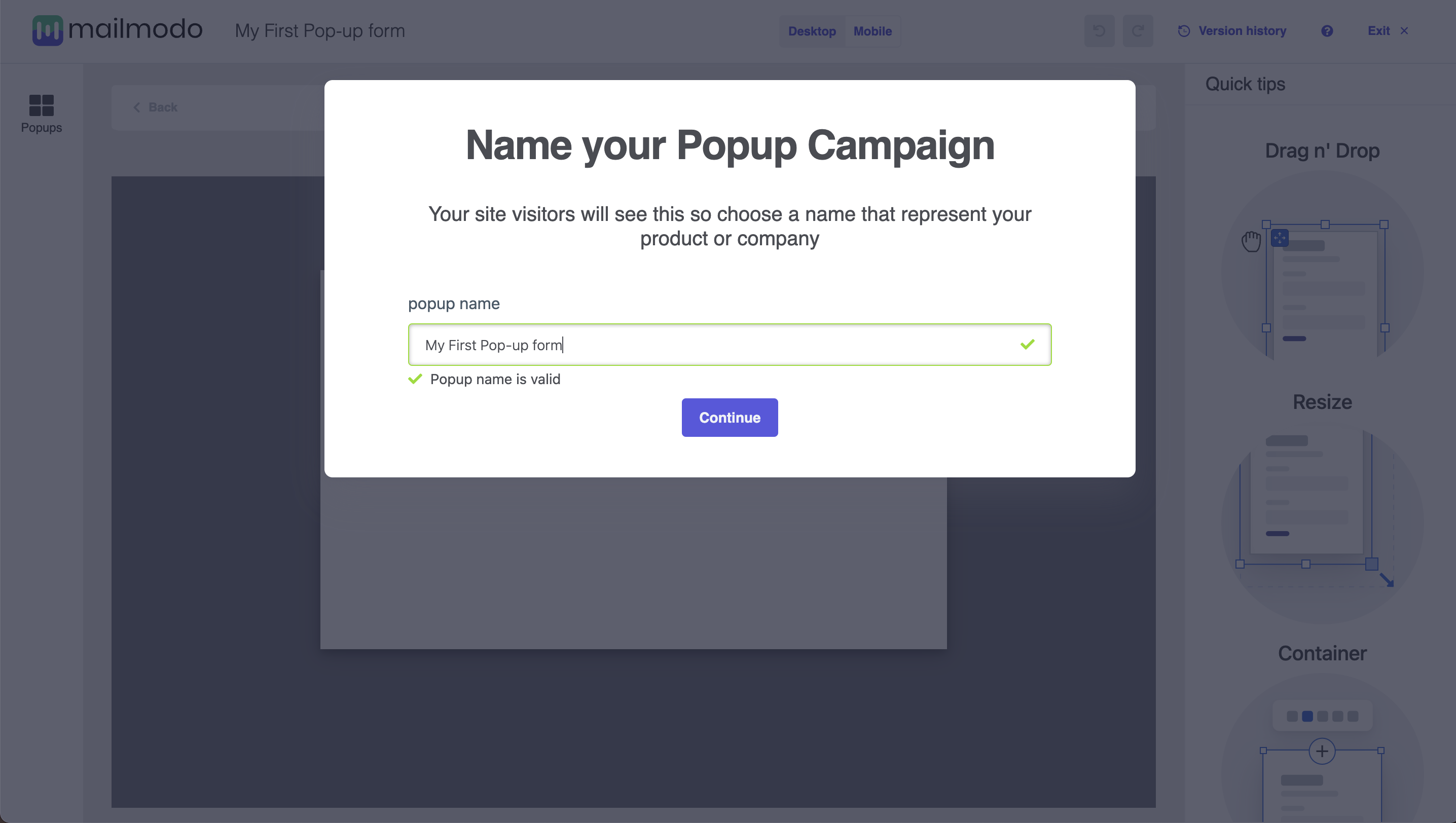 Getting started with Pop-up forms