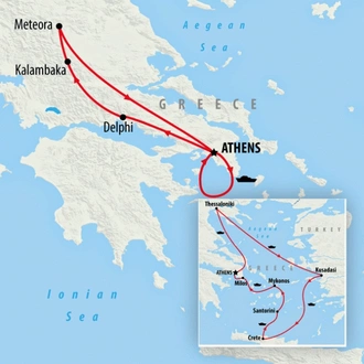 tourhub | On The Go Tours | Greece & Idyllic Aegean Cruise - 11 days | Tour Map