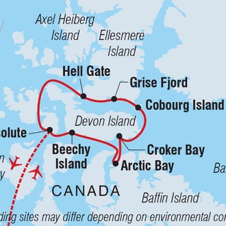 tourhub | Intrepid Travel | Canadian Remote Arctic: Northwest Passage to Ellesmere and Axel Heiberg Islands | Tour Map