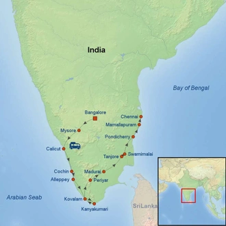 tourhub | Indus Travels | South India Coast To Coast | Tour Map