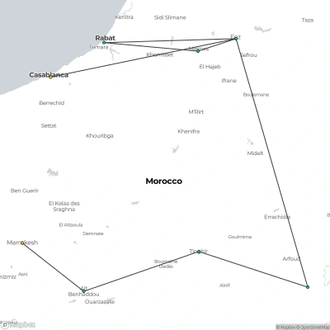 tourhub | Oasis Overland | CASABLANCA to MARRAKECH (8 days) Moroccan Highlights | Tour Map