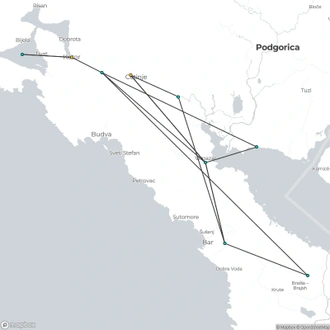 tourhub | The Natural Adventure | Cycling the Montenegro Coast and Lake Skadar | Tour Map