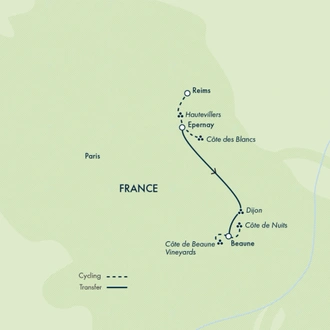 tourhub | Exodus | Cycle Champagne & Burgundy – Premium Adventure | Tour Map
