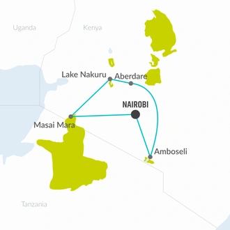 tourhub | Bamba Travel | Big Game Safari 8D/7N (Masai Mara, Lake Nakuru, Aberdare & Amboseli) | Tour Map