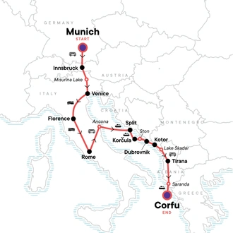 tourhub | G Adventures | Essential Europe: Italy, Croatia & Mediterranean Magic | Tour Map