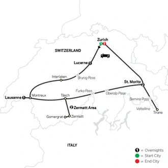tourhub | Cosmos | Scenic Switzerland by Train | Tour Map