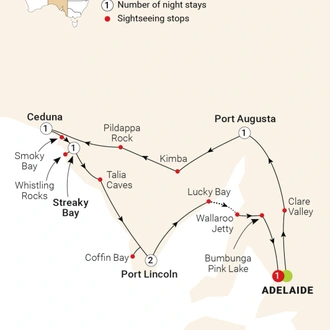 tourhub | AAT Kings | South Australian Eyre Peninsula Escape | Tour Map