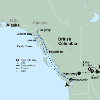 tourhub | Collette | Canadian Rockies and Alaska's Inside Passage featuring Rocky Mountaineer and a 7-night Alaska Cruise | Tour Map