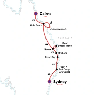 tourhub | G Adventures | Most of the Coast: Sydney to Cairns | Tour Map