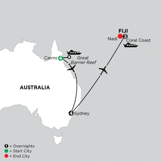 tourhub | Globus | Independent Great Barrier Reef & Sydney with Fiji | Tour Map