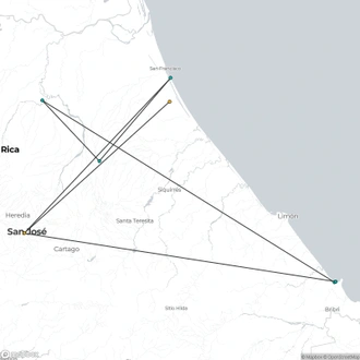 tourhub | Destiny Travel Costa Rica | Caribbean Costa Rica: 5-Day Tour with Tortuguero National Park and Puerto Viejo | Tour Map