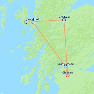 tourhub | On The Go Tours | Glasgow to Skye & Loch Ness (Hotel) - 3 days | Tour Map