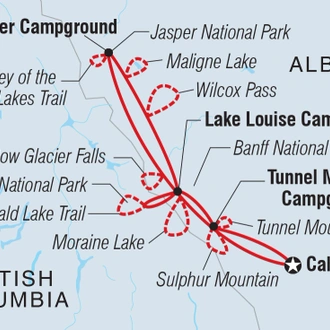 tourhub | Intrepid Travel | Hiking in the Canadian Rockies | Tour Map