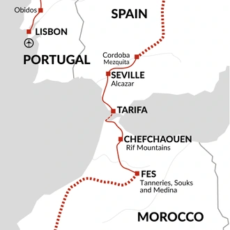 tourhub | Explore! | Highlights of Spain, Portugal & Morocco | Tour Map