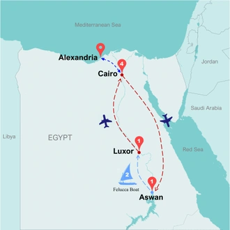 tourhub | Travel Talk Tours | Amazing Egypt By Felucca 2025 (5 & 4 Star Hotels) | Tour Map