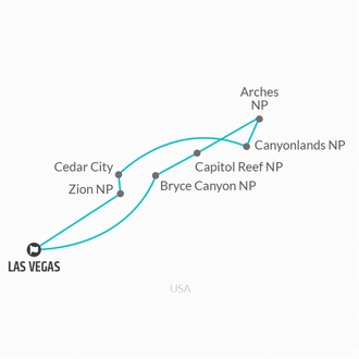 tourhub | Bamba Travel | Mighty 5 Canyons Adventure (from Las Vegas) 5D/4N | Tour Map