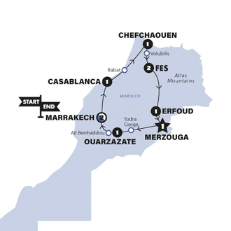 tourhub | Contiki | Moroccan Adventure | Summer | 2025 | Tour Map