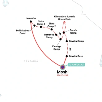 tourhub | G Adventures | Mt Kilimanjaro Trek - Lemosho Route | Tour Map