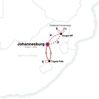 tourhub | G Adventures | Active South Africa: Kruger Safari & Tugela Falls | Tour Map