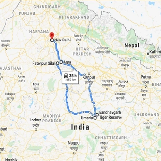 tourhub | Holidays At | Bandhavgarh with Taj Mahal | Tour Map