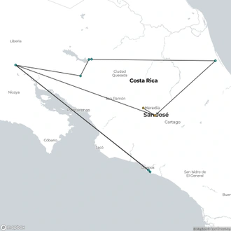 tourhub | Destiny Travel Costa Rica | 13 days: Jungle and Beach in Costa Rica  | Tour Map