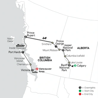 tourhub | Cosmos | Western Canada with Inside Passage & Calgary Stampede | Tour Map