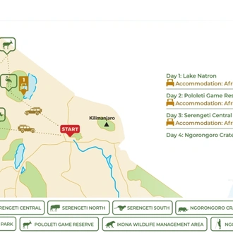 tourhub | Beach and Safari Holidays | Safari Expedition: Lake Natron to Ngorongoro Crater | Tour Map